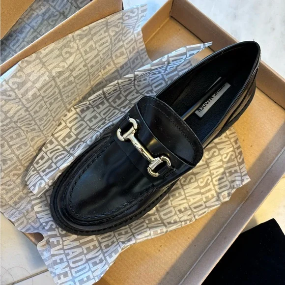 NWT Steve Madden Lando Black Leather Loafers - Picture 4 of 6